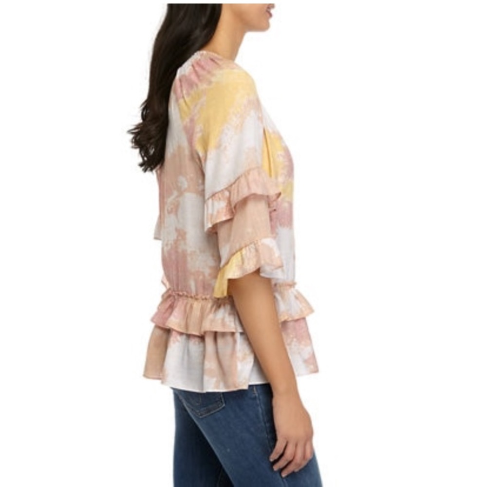 1 LEFT!! NEW trendy tie dye tiered ruffle blouse - Picture 3 of 9